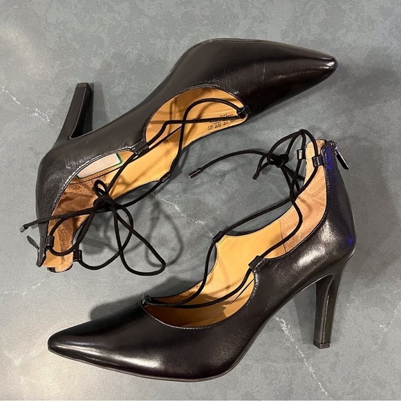 Franco Sarto sz 9.5 Arya black leather lace up pointy toe heels - Picture 10 of 16